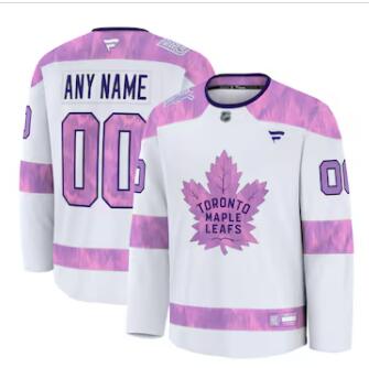 Men's Toronto Maple Leafs Custom Fanatics White 2024 Hockey Fights Cancer Practice Jersey